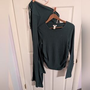 Victorias Secret PINK Womens Set Pants Top Green Waffle Size Large Pajama Casual